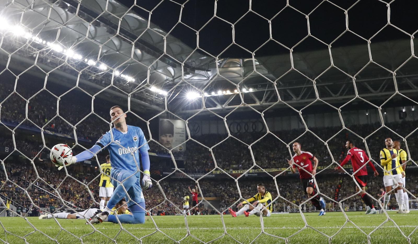 Soccer Football - Europa League - Fenerbahce v Manchester United - Sukru Saracoglu Stadium, Istanbul, Turkey - October 24, 2024 Fenerbahce's Dominik Livakovic reacts after Manchester United's Christian Eriksen scores their first goal REUTERS/Murad Sezer Photo: MURAD SEZER/REUTERS