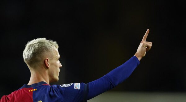 Soccer Football - Champions League - FC Barcelona v Brest - Estadi Olimpic Lluis Companys, Barcelona, Spain - November 26, 2024 FC Barcelona's Dani Olmo celebrates scoring their second goal REUTERS/Albert Gea Photo: ALBERT GEA/REUTERS