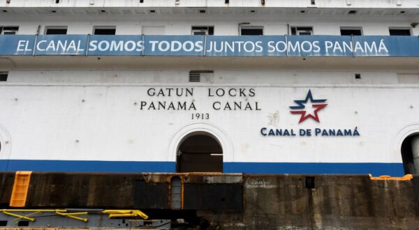 January 13, 2025, USA: The Canal: We Are All United We are Panama" reads a sign at the Gatun Locks on the Panama Canal Monday January 13, 2025.  President-elect Donald J. Trump has not ruled out using military force to return the Canal to control by the United States.,Image: 955480231, License: Rights-managed, Restrictions: , Model Release: no, Credit line: Mark Hertzberg / Zuma Press / Profimedia