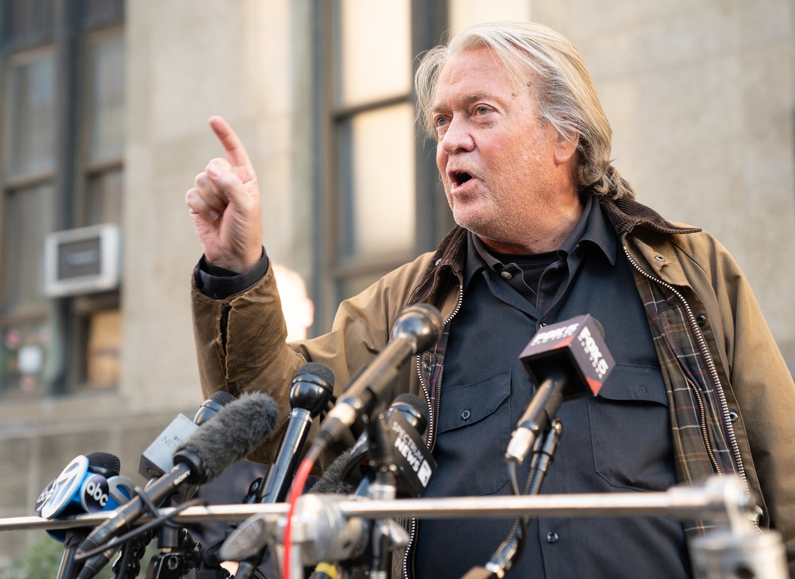 November 18, 2024: Steve Bannon speaks to the media as he leaves Manhattan Supreme Court on Nov. 12, 2024.,Image: 936043375, License: Rights-managed, Restrictions: , Model Release: no, Credit line: Barry Williams / Zuma Press / Profimedia