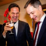 January 22, 2025, Davos, Switzerland: NATO Secretary General Mark Rutte and Outgoing Prime Minister Alexander De Croo drinking beer together the 2025 World Economic Forum Annual Meeting in Davos, Switzerland, Wednesday 22 January 2025. The yearly meeting takes place from 20 to 24 January, with heads of governments and economic leaders.,Image: 956589357, License: Rights-managed, Restrictions: * Belgium, France, Germany, Luxembourg and Netherlands Rights OUT *, Model Release: no, Credit line: Jasper Jacobs / Zuma Press / Profimedia