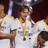 Real Madrid's Spanish midfielder #19 Dani Ceballos and Real Madrid's Croatian midfielder #10 Luka Modric look on during the medal ceremony after the Spanish Super Cup final football match between Real Madrid and Barcelona at the Al-Awwal Park Stadium in Riyadh, on January 14, 2024.,Image: 837055174, License: Rights-managed, Restrictions: , Model Release: no, Credit line: Fayez NURELDINE / AFP / Profimedia