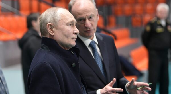 8606907 26.01.2024 Russian President Vladimir Putin and Russian Security Council secretary Nikolai Patrushev, right, inspect the sports hall during his visit to St. Petersburg State Maritime Technical University, in St. Petersburg, Russia.,Image: 840819253, License: Rights-managed, Restrictions: Editors' note: THIS IMAGE IS PROVIDED BY RUSSIAN STATE-OWNED AGENCY SPUTNIK., Model Release: no, Credit line: Alexei Danichev / Sputnik / Profimedia