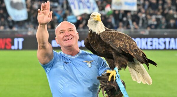 March 2, 2024, Italy: Foto IPP/Felice De Martino .Roma 01/03/2024 .Calcio Campionato serie A 2023-2024 .Lazio - Milan .Nella foto:  L' aquila Olimpia con il suo istruttore, il falconiere Juan Bernabe',Image: 852919807, License: Rights-managed, Restrictions: * China, France, Italy, Germany, Japan, Netherlands, Poland, Switzerland and UK Rights OUT *, Model Release: no, Credit line: Italy Photo Press / Zuma Press / Profimedia