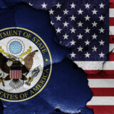 Flags of Department of State and USA painted on cracked wall,Image: 881070623, License: Royalty-free, Restrictions: , Model Release: no, Credit line: daniel0Z / imageBROKER / Profimedia