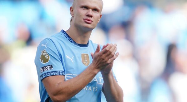 File photo dated 24-08-2024 of Manchester City's Erling Haaland who has signed a new nine-and-a-half year contract, Manchester City have announced. Issue date: Friday January 17, 2025.,Image: 901238696, License: Rights-managed, Restrictions: FILE PHOTO EDITORIAL USE ONLY No use with unauthorised audio, video, data, fixture lists, club/league logos or "live" services. Online in-match use limited to 120 images, no video emulation. No use in betting, games or single club/league/player publica..., Model Release: no, Credit line: Peter Byrne / PA Images / Profimedia