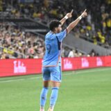 August 31, 2024: New York City forward Monsef Bakrar (9) celebrates his goal against the Columbus Crew in their match in Columbus, Ohio. Brent Clark/Cal Sport Media,Image: 903662506, License: Rights-managed, Restrictions: , Model Release: no, Credit line: Brent Clark / Zuma Press / Profimedia