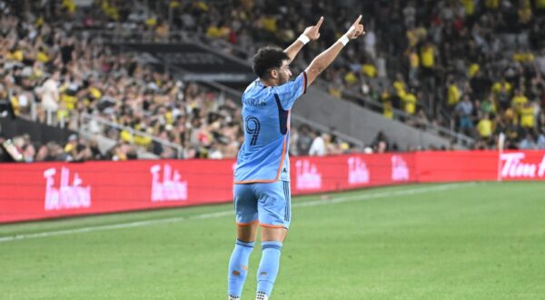 August 31, 2024: New York City forward Monsef Bakrar (9) celebrates his goal against the Columbus Crew in their match in Columbus, Ohio. Brent Clark/Cal Sport Media,Image: 903662506, License: Rights-managed, Restrictions: , Model Release: no, Credit line: Brent Clark / Zuma Press / Profimedia