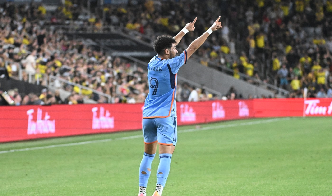 August 31, 2024: New York City forward Monsef Bakrar (9) celebrates his goal against the Columbus Crew in their match in Columbus, Ohio. Brent Clark/Cal Sport Media,Image: 903662506, License: Rights-managed, Restrictions: , Model Release: no, Credit line: Brent Clark / Zuma Press / Profimedia