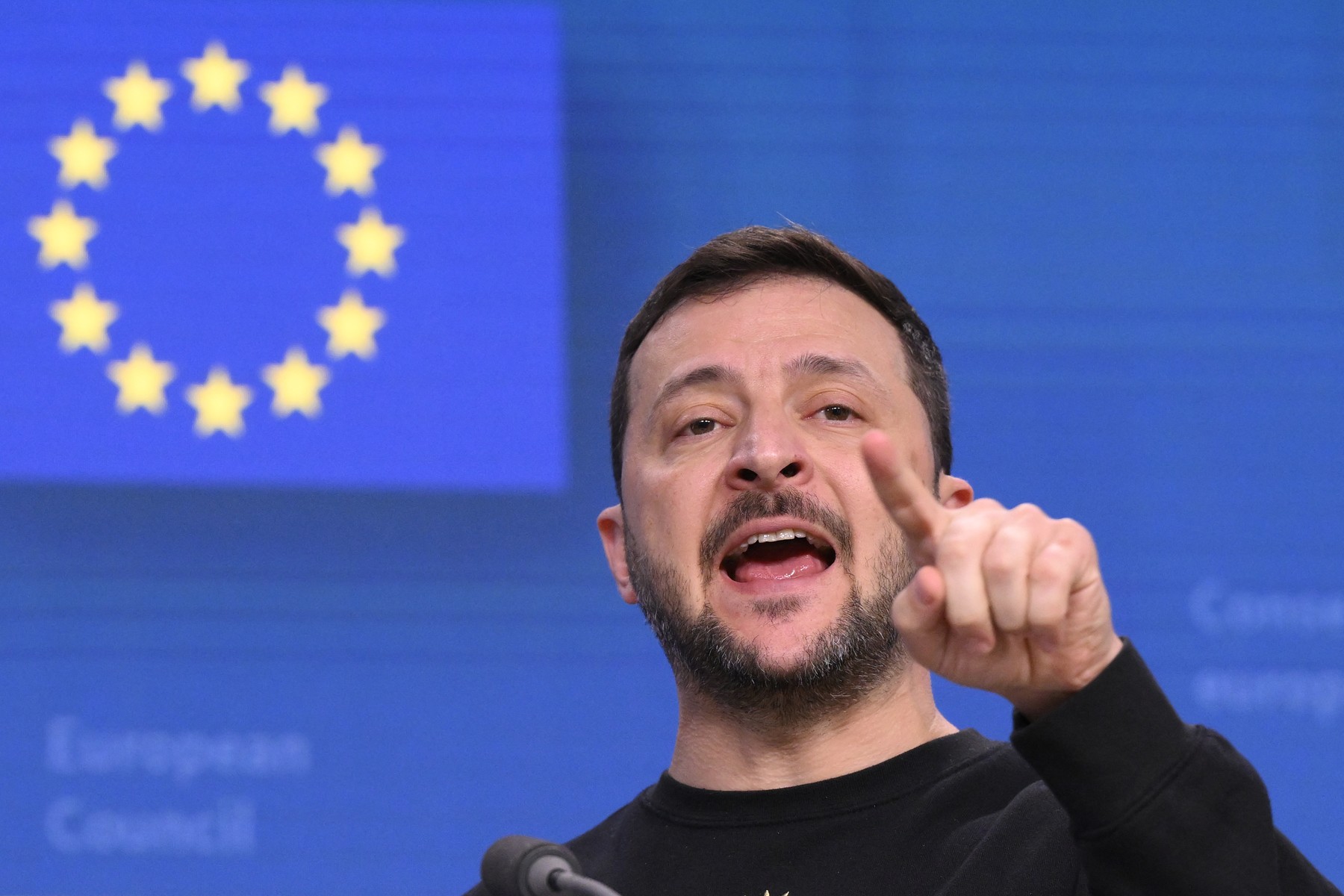 Ukraine's president Volodymyr Zelensky gives a press conference on the sideline of a EU summit in Brussels, on October 17, 2024.,Image: 922398467, License: Rights-managed, Restrictions: , Model Release: no, Credit line: JOHN THYS / AFP / Profimedia