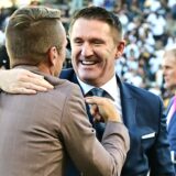 Former Republic of Ireland and LA Galaxy player Robbie Keane (R) meets with former US National team's Taylor Twellman before the trophy presentation following the Major League Soccer (MLS) Cup Final match between the LA Galaxy and the NY Red Bulls at the Dignity Health Sports Park in Carson, California, on December 7, 2024.,Image: 944203123, License: Rights-managed, Restrictions: , Model Release: no, Credit line: Frederic J. BROWN / AFP / Profimedia