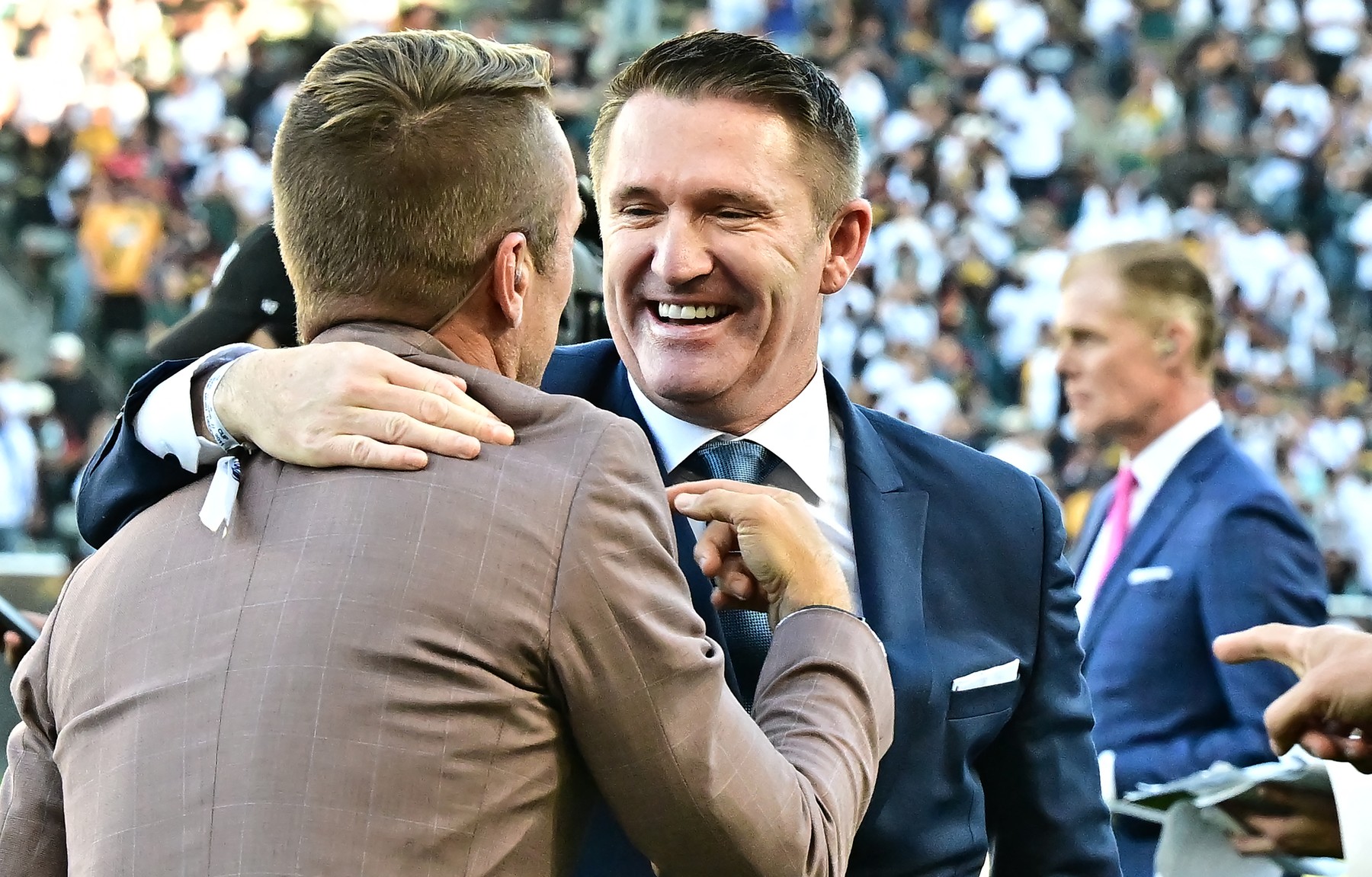 Former Republic of Ireland and LA Galaxy player Robbie Keane (R) meets with former US National team's Taylor Twellman before the trophy presentation following the Major League Soccer (MLS) Cup Final match between the LA Galaxy and the NY Red Bulls at the Dignity Health Sports Park in Carson, California, on December 7, 2024.,Image: 944203123, License: Rights-managed, Restrictions: , Model Release: no, Credit line: Frederic J. BROWN / AFP / Profimedia