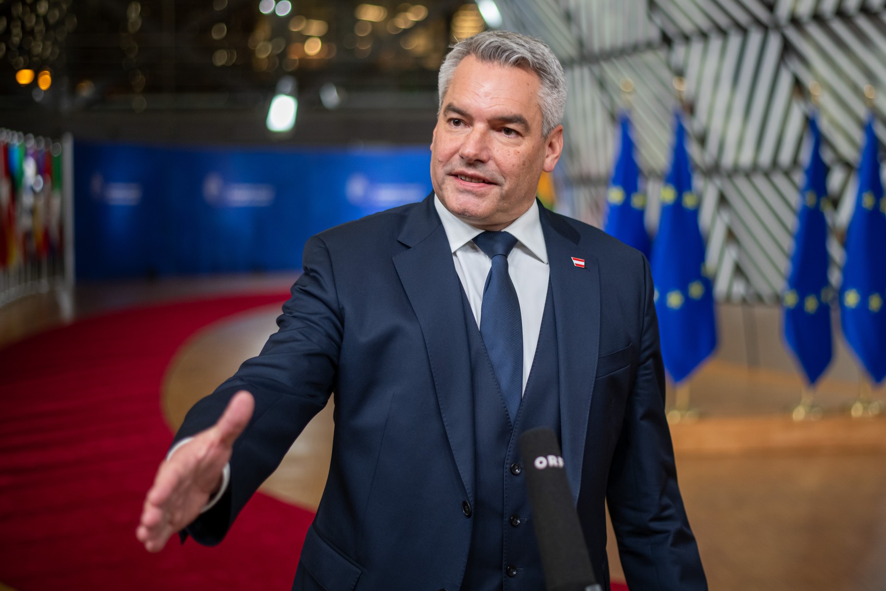 BRUSSELS - Federal Chancellor of Austria Karl Nehammer speaks to the press following an EU summit. At the meeting, EU leaders discuss Ukraine, the situation in the Middle East and migration, among other issues. ANP JONAS ROOSENS netherlands out - belgium out,Image: 948588902, License: Rights-managed, Restrictions: *** World Rights Except Belgium, France, Germany, The Netherlands, and The UK *** BELOUT DEUOUT FRAOUT GBROUT NDLOUT, Model Release: no, Credit line: ANP / ddp USA / Profimedia