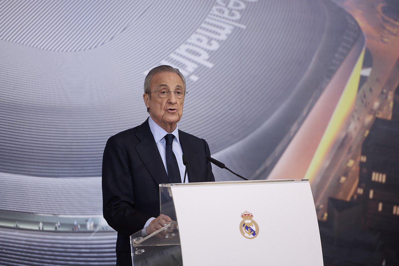 December 20, 2024, Madrid, Madrid, Spain: Real Madrid's president Florentino Perez gives a speech during the traditional Christmas press meeting held at Valdebebas Sports Complex in Madrid, Spain, 20 December 2024,Image: 948874492, License: Rights-managed, Restrictions: , Model Release: no, Credit line: Ruben Albarran / Zuma Press / Profimedia