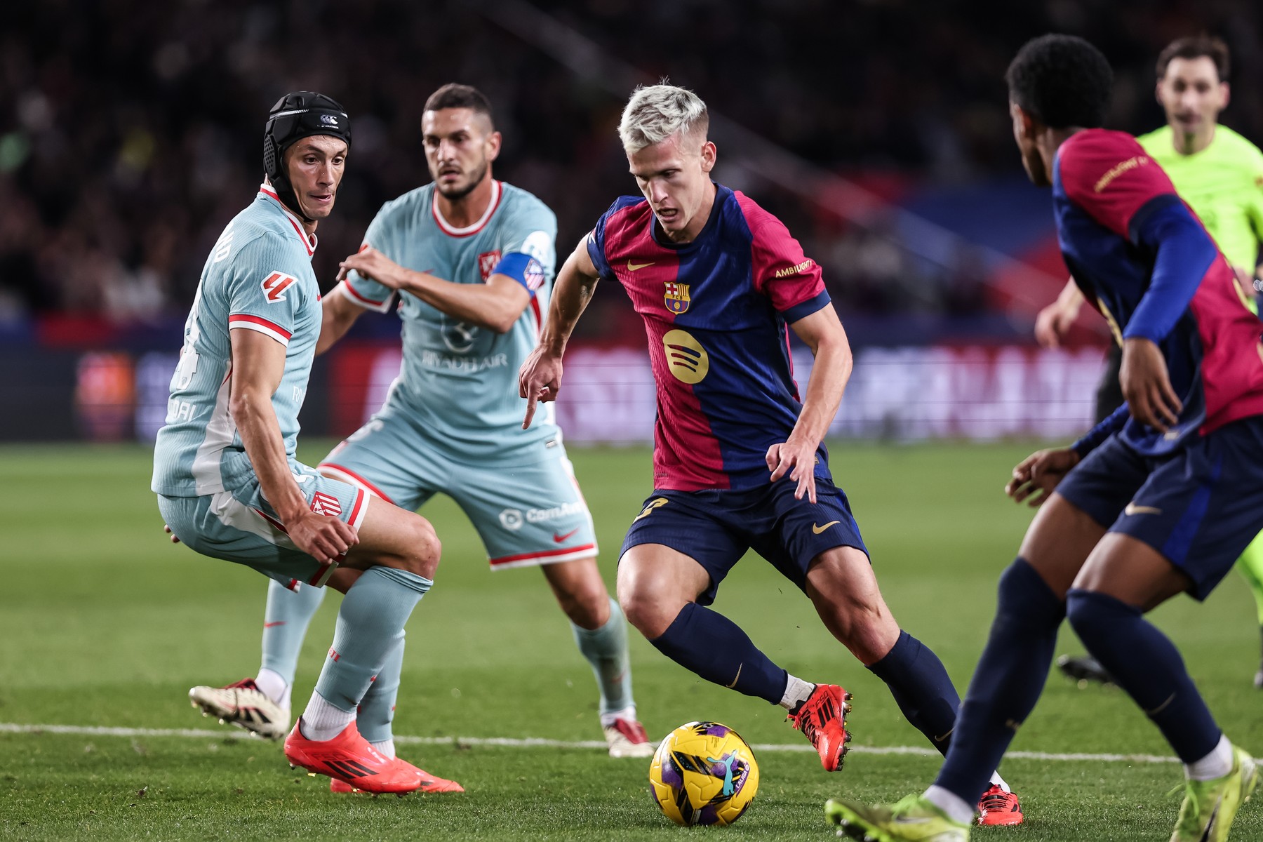 December 21, 2024, Barcelona, Barcelona, SPAIN: Dani Olmo of FC Barcelona and Robin Le Normand of Atletico de Madrid in action during the Spanish league, La Liga EA Sports, football match played between FC Barcelona and Atletico de Madrid at Estadio Olimpico de Montjuic on December 21, 2024 in Barcelona, Spain.,Image: 949179763, License: Rights-managed, Restrictions: , Model Release: no, Credit line: Javier Borrego / Zuma Press / Profimedia