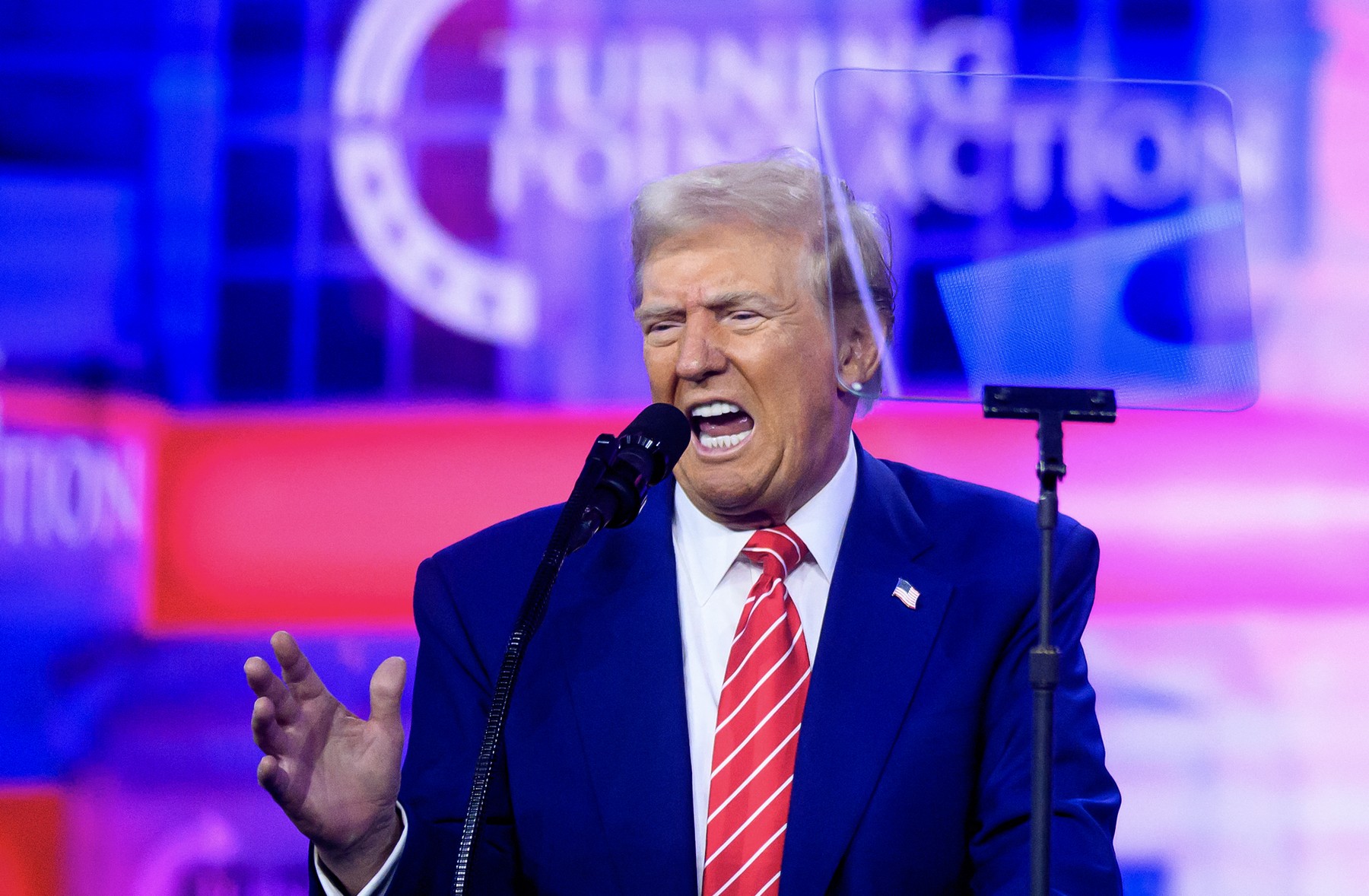 US President-elect Donald Trump speaks during Turning Point's annual AmericaFest 2024 in Phoenix, Arizona, on December 22, 2024.,Image: 949353921, License: Rights-managed, Restrictions: , Model Release: no, Credit line: JOSH EDELSON / AFP / Profimedia