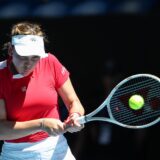 Croatia's Donna Vekic hits a return to Canada's Leylah Fernandez during their women's singles match at the United Cup tennis tournament in Perth on December 28, 2024.,Image: 950502086, License: Rights-managed, Restrictions: -- IMAGE RESTRICTED TO EDITORIAL USE - STRICTLY NO COMMERCIAL USE --, Model Release: no, Credit line: COLIN MURTY / AFP / Profimedia