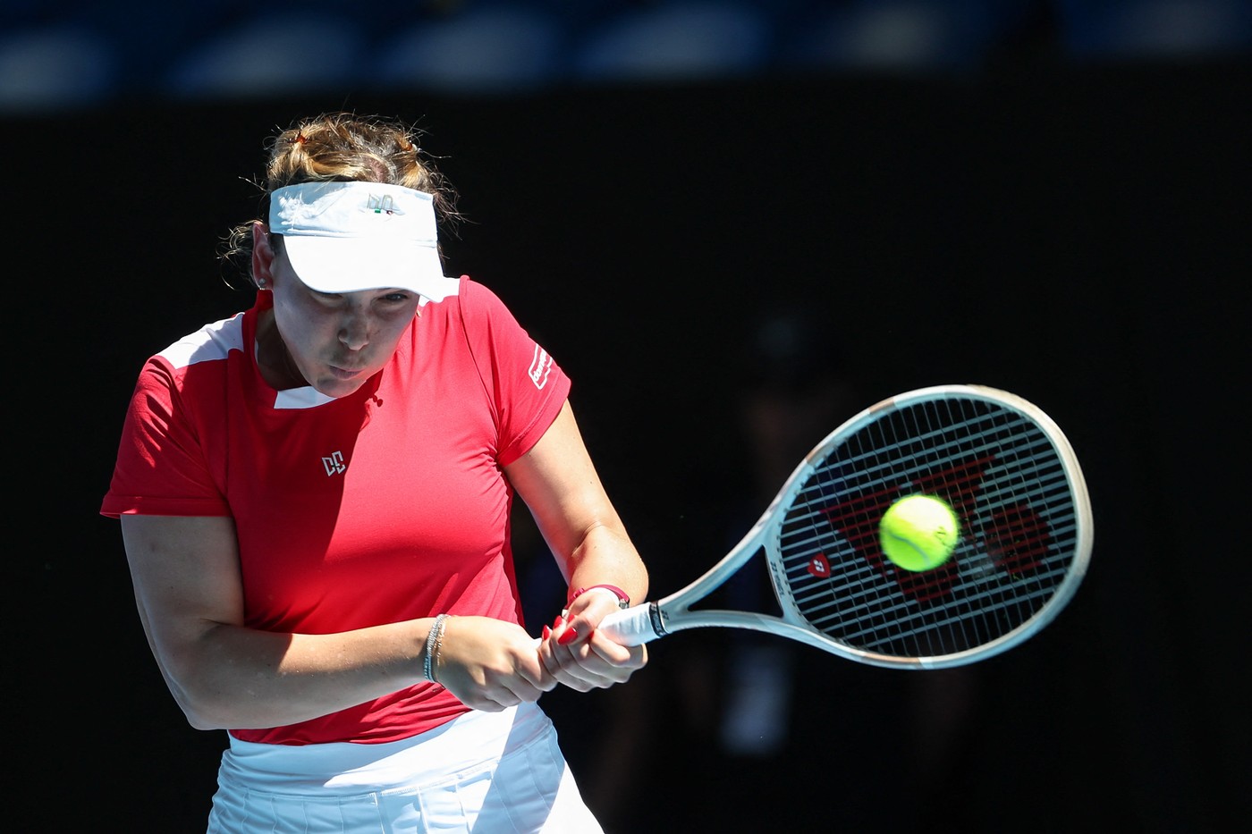 Croatia's Donna Vekic hits a return to Canada's Leylah Fernandez during their women's singles match at the United Cup tennis tournament in Perth on December 28, 2024.,Image: 950502086, License: Rights-managed, Restrictions: -- IMAGE RESTRICTED TO EDITORIAL USE - STRICTLY NO COMMERCIAL USE --, Model Release: no, Credit line: COLIN MURTY / AFP / Profimedia