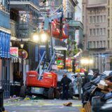 Police investigators surround a white truck that has been crashed into a work lift in the French Quarter of New Orleans, Louisiana, on January 1, 2025. At least 10 people were killed and 30 injured Wednesday when a vehicle plowed overnight into a New year's crowd in the heart of the thriving New Orleans tourist district, authorities in the southern US city said.,Image: 951223584, License: Rights-managed, Restrictions: , Model Release: no, Credit line: Matthew HINTON / AFP / Profimedia