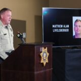 LAS VEGAS, NEVADA - JANUARY 02: An image of Matthew Alan Livelsberger driver’s license photo is displayed on a monitor as Las Vegas Metropolitan Police Department Sheriff Kevin McMahill speaks about the Tesla Cybertruck that exploded on New Year's Day in front of the entrance to the Trump International Hotel & Tower Las Vegas during a news conference at LVMPD headquarters on January 02, 2025 in Las Vegas, Nevada. McMahill said that authorities believe the person of interest in the incident is Livelsberger, a 37-year-old active member of the U.S. military, but are waiting for the coroner to make the final determination. McMahill also said the driver suffered a gunshot wound to the head that is believed to have been self-inflicted.   Ethan Miller,Image: 951415742, License: Rights-managed, Restrictions: , Model Release: no, Credit line: Ethan Miller / Getty images / Profimedia