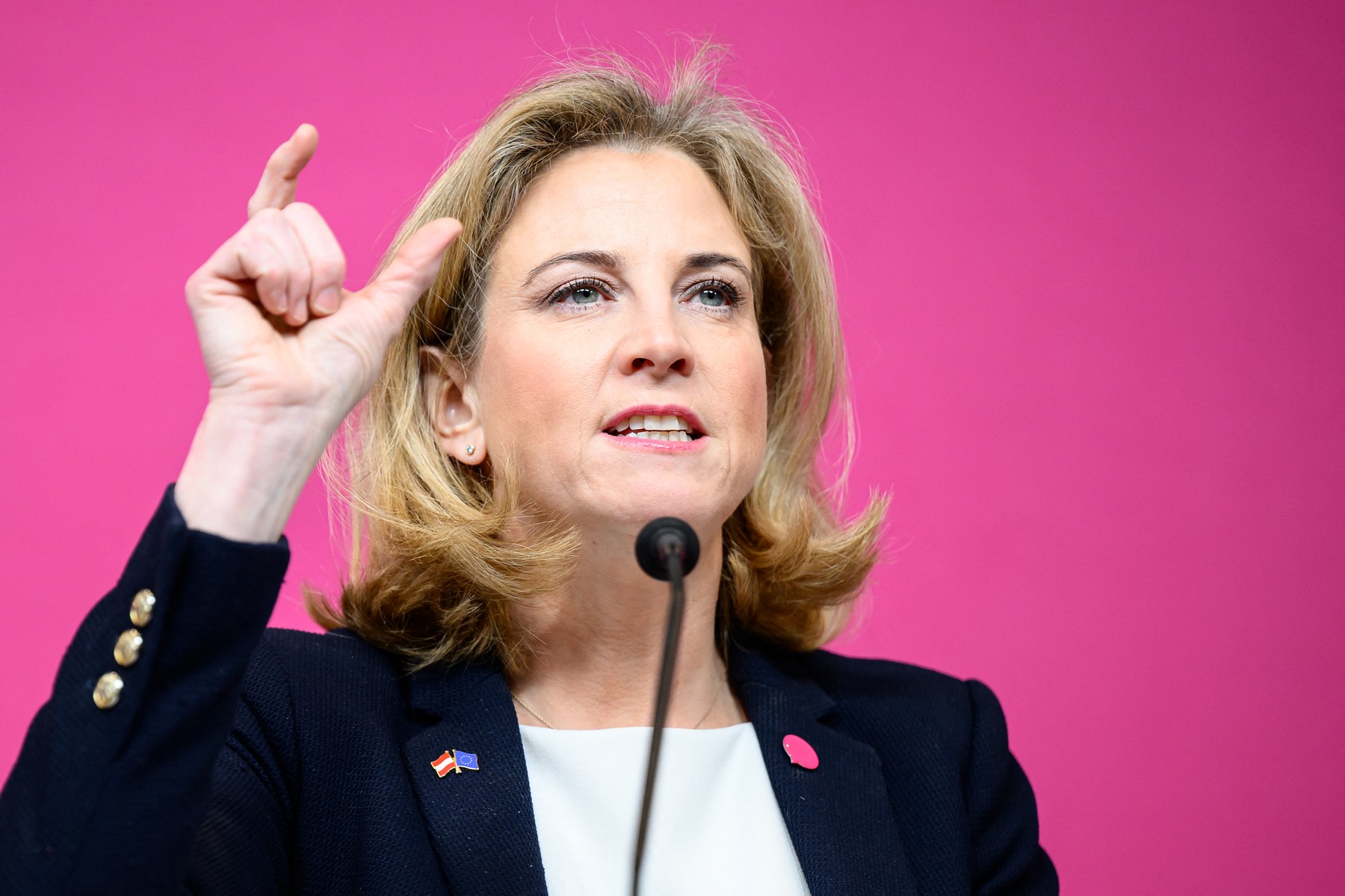 Beate Meinl-Reisinger, leader of Austria's NEOS party, addresses a press conference on January 3, 2025 in Vienna, Austria, to comment on failed coalition talks. Austria's three-way coalition talks to form a new government failed, with the head of the liberal party announcing its withdrawal from the negotiations. The far-right Freedom Party (FPOe) topped September 29, 2024 national polls for the first time ever, winning 28.8 percent of the vote, ahead of the ruling conservative People's Party (OeVP) with 26.3 percent. But the FPOe has been unable to find partners to form a national government.,Image: 951498355, License: Rights-managed, Restrictions: Austria OUT
SOUTH TYROL OUT, Model Release: no, Credit line: MAX SLOVENCIK / AFP / Profimedia