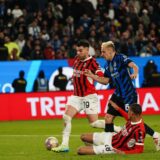 AC Milan's French defender Theo Hernandez and AC Milan's German defender Malick Thiaw seen in action with Inter Milan's Italian midfielder Davide Frattesi during the Italian Super Cup final football match between Inter Milan and AC Milan at Al-Awwal Park. Final results Inter Milan  2 : 3 AC Milan.,Image: 952205360, License: Rights-managed, Restrictions: *** World Rights ***, Model Release: no, Credit line: SOPA Images / ddp USA / Profimedia