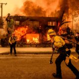 Firefighters work the scene as an apartment building burns during the Eaton fire in the Altadena area of Los Angeles county, California on January 8, 2025.  At least five people are now known to have died in wildfires raging around Los Angeles, with more deaths feared, law enforcement said January 8, as terrifying blazes leveled whole streets, torching cars and houses in minutes.
More than 1,000 buildings have burned in multiple wildfires that have erupted around America's second biggest city, forcing tens of thousands of people from their homes.,Image: 952478569, License: Rights-managed, Restrictions: , Model Release: no, Credit line: JOSH EDELSON / AFP / Profimedia