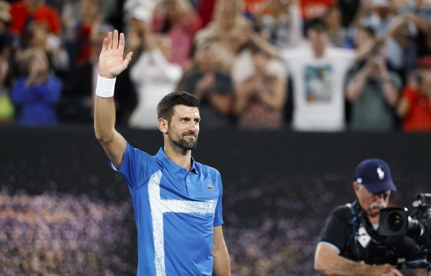 Novak Djokovic of Serbia acknowledges the crowd after defeating Nishesh Basavareddy of the United States in the first round of the men's singles at the Australian Open tennis tournament in Melbourne on Jan. 13, 2025.,Image: 953394117, License: Rights-managed, Restrictions: , Model Release: no, Credit line: Kyodo/Newscom / Newscom / Profimedia