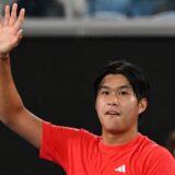 USA's Learner Tien celebrates victory against Russia's Daniil Medvedev during their men's singles match on day five of the Australian Open tennis tournament in Melbourne on January 17, 2025.,Image: 954230450, License: Rights-managed, Restrictions: -- IMAGE RESTRICTED TO EDITORIAL USE - STRICTLY NO COMMERCIAL USE --, Model Release: no, Credit line: Paul Crock / AFP / Profimedia