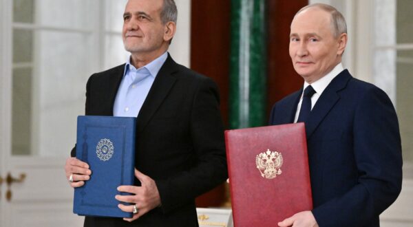 8842484 17.01.2025 Russian President Vladimir Putin and Iranian President Masoud Pezeshkian attend a ceremony to sign an agreement of comprehensive strategic partnership between two countries at the Kremlin in Moscow, Russia.,Image: 954548430, License: Rights-managed, Restrictions: Editors' note: THIS IMAGE IS PROVIDED BY RUSSIAN STATE-OWNED AGENCY SPUTNIK., Model Release: no, Credit line: Kristina Kormilitsyna / Sputnik / Profimedia