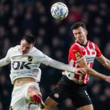 2025-01-25 PSV v NAC Breda - Dutch Eredivisie EINDHOVEN, NETHERLANDS - JANUARY 25: Dominik Janosek of NAC Breda, Ivan Perisic of PSV head the ball during the Dutch Eredivisie match between PSV and NAC Breda at Philips Stadion on January 25, 2025 in Eindhoven, Netherlands. Eindhoven Philips Stadion Netherlands Content not available for redistribution in The Netherlands directly or indirectly through any third parties. Copyright: xJorisxVerwijstx,Image: 957645586, License: Rights-managed, Restrictions: , Model Release: no, Credit line: Joris Verwijst / imago sportfotodienst / Profimedia